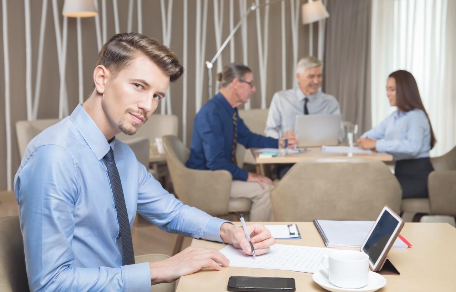 Business professionals collaborating on financial planning strategies